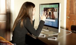 Com o videofone, os donos podem se comunicar com seus cães quando estiverem longe de casa. (Foto: Reprodução / Daily Mail)