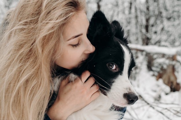 Mulher acariciando seu Border collie