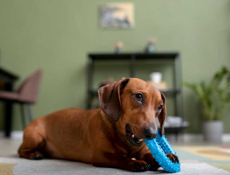 cachorro com seu brinquedo