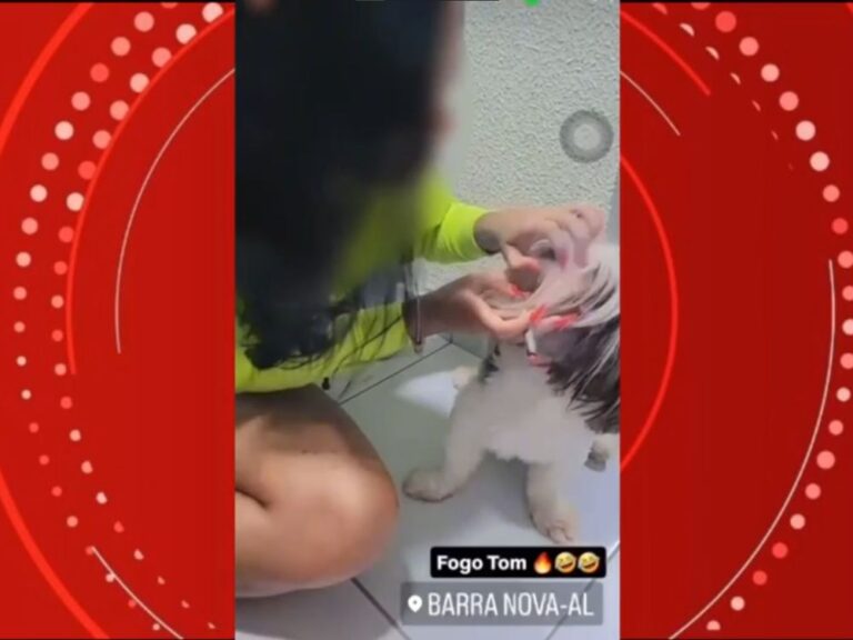 Mulher força cão a inalar fumaça