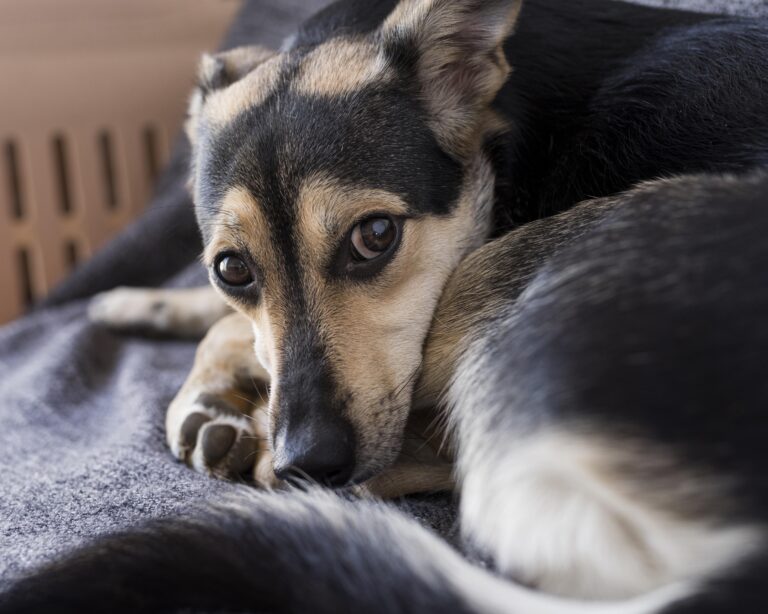 Como acalmar cachorro com medo? Aprenda as técnicas de dessensibilização 1 cachorro adoravel em close up deitado no cobertor